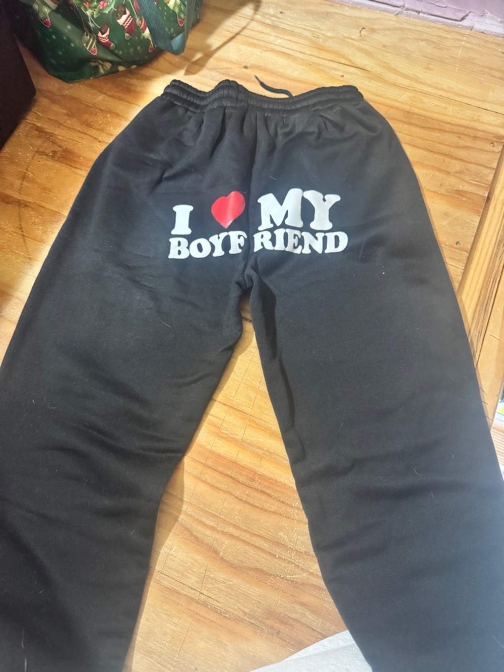 SHEIN Black Sweatpants with Red Heart Graphic